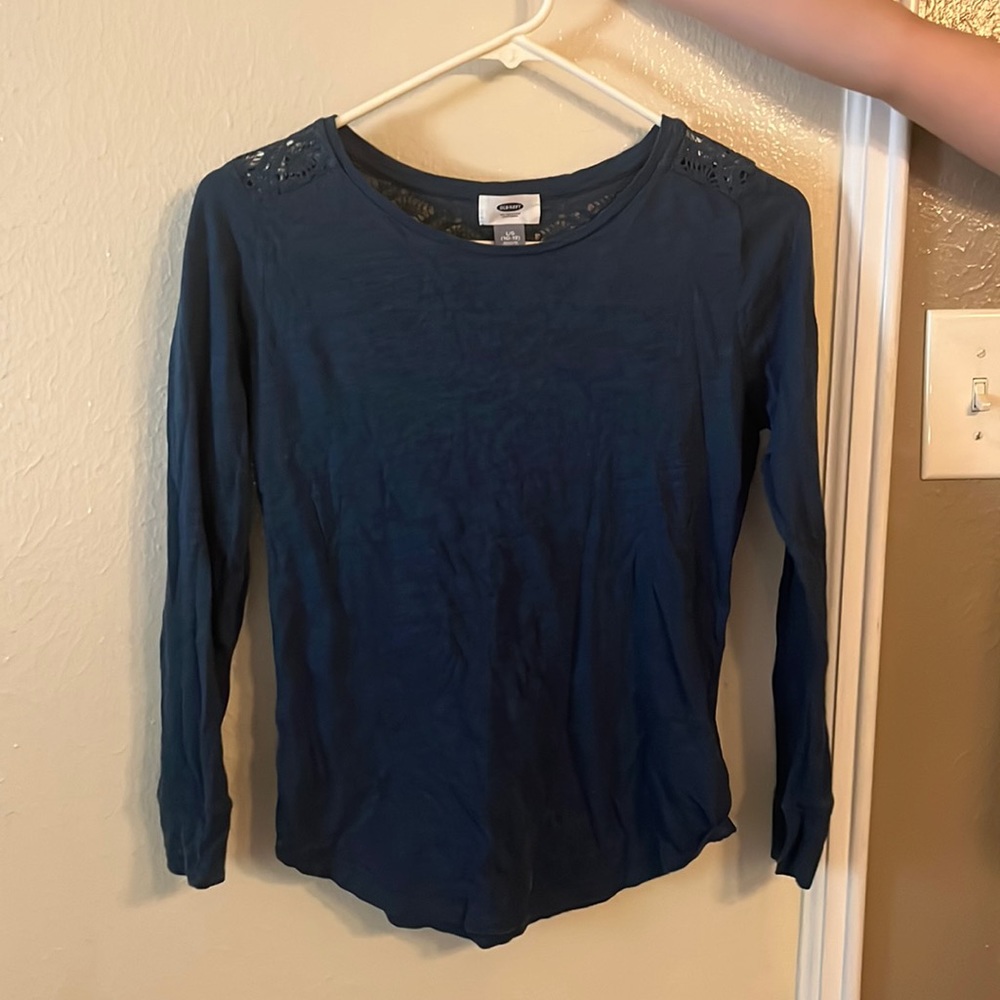 Size 10-12- Blue blouse with back lace